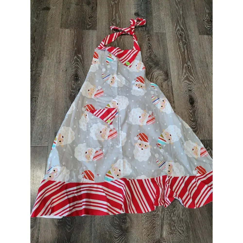 Handmade Santa‎ Christmas Apron sizes 2-18 with Candy Striped Ruffle Trim #4